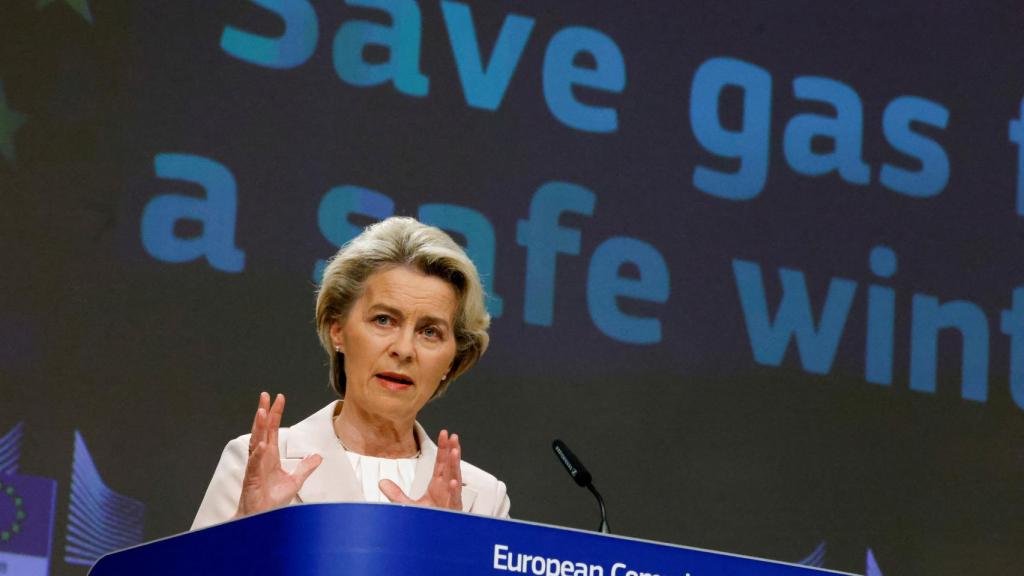 La presidenta de la Comisión, Ursula von der Leyen, durante la rueda de prensa de este miércoles