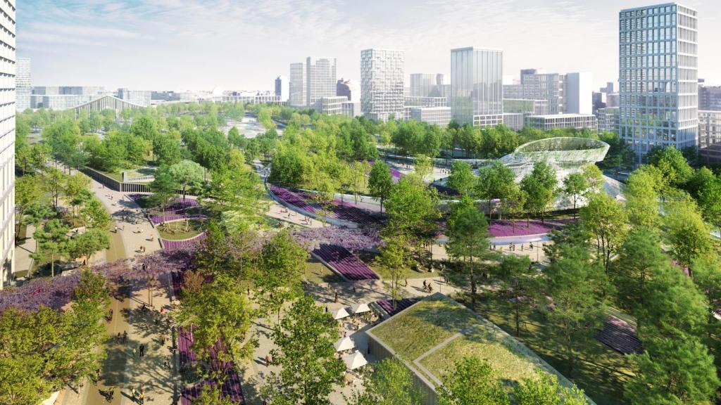 Parque Central de Madrid Nuevo Norte con el Jardín del Viento a la derecha.