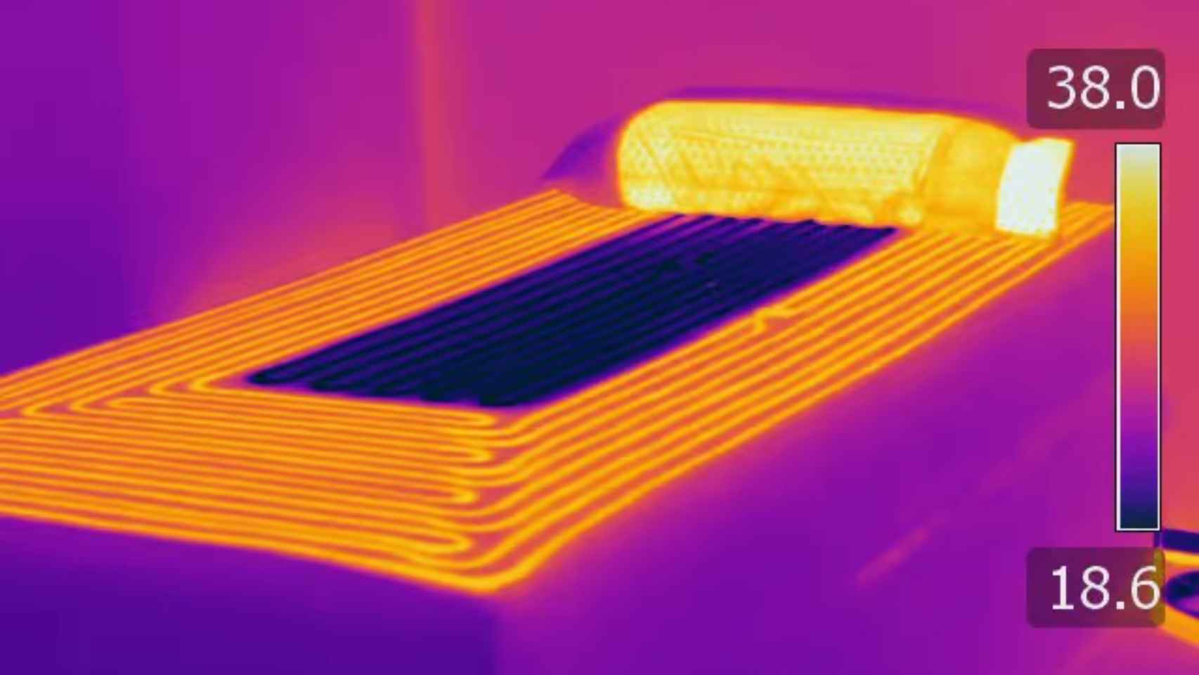 Una imagen térmica del colchón inteligente.