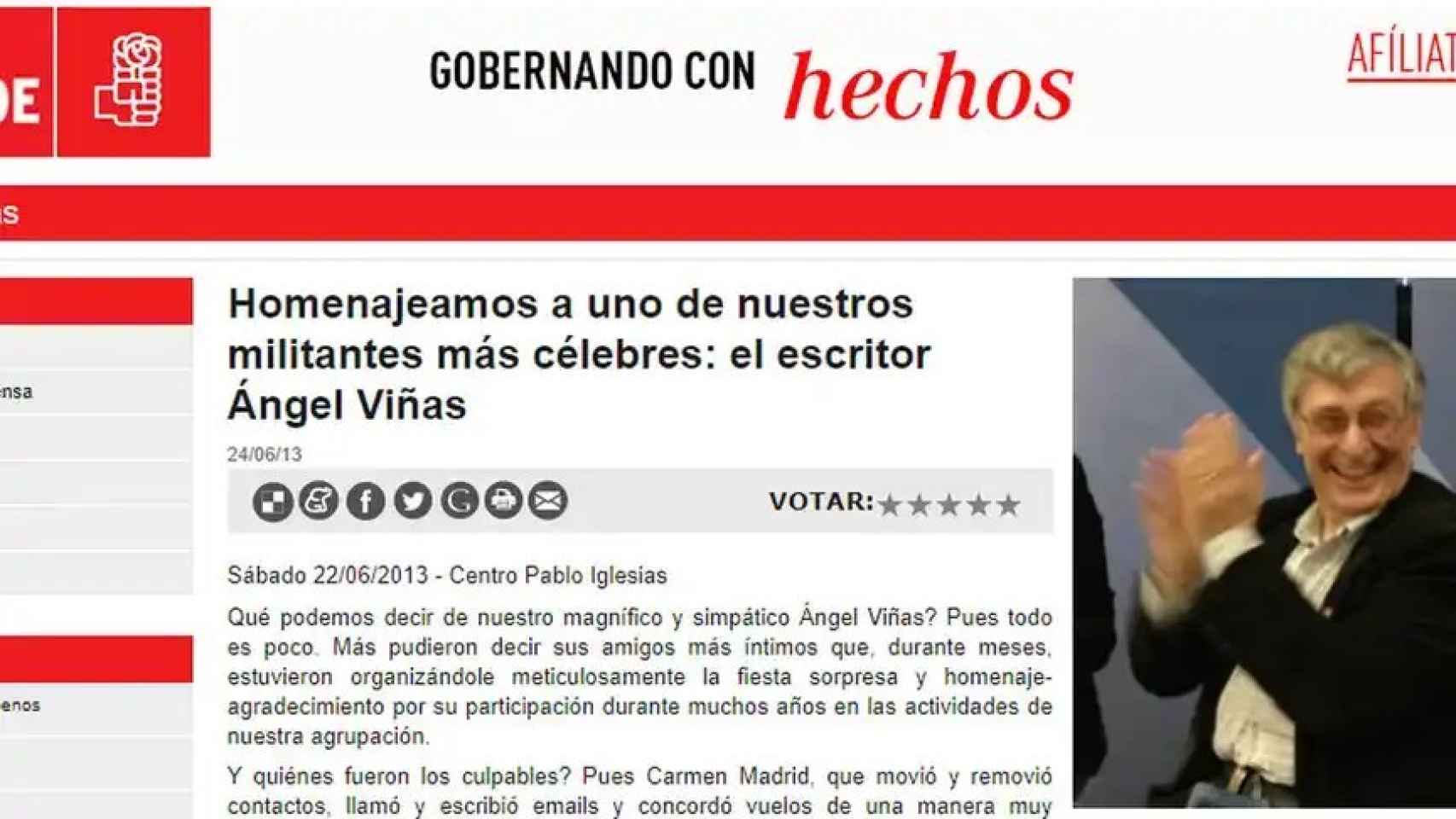 El PSOE homenajea al historiador Ángel Viñas.