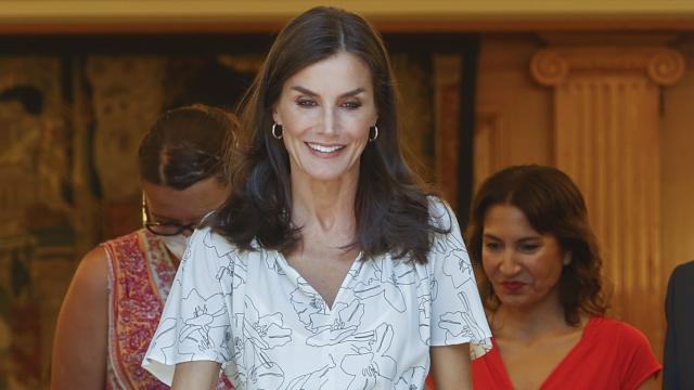 La reina Letizia este viernes, 22 de julio, en el palacio de la Zarzuela.