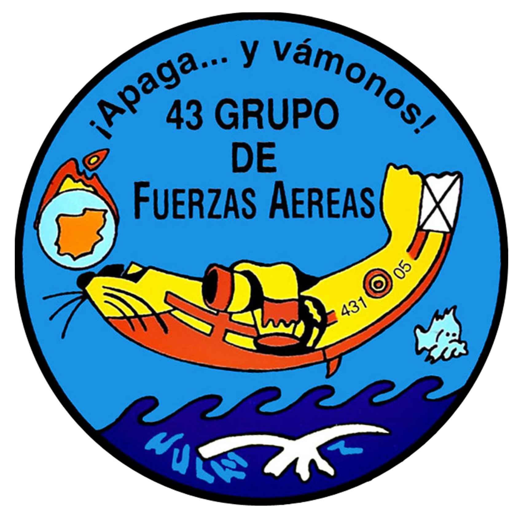Distintivo del 43 Grupo de Fuerzas Aéreas del Ejército del Aire, donde se lee el lema 'Apaga... y Vámonos'