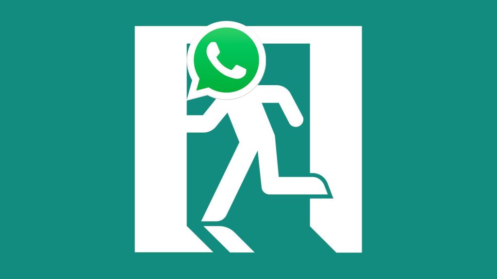 Fotomontaje con el logo de salida de emergencia y el de WhatsApp.