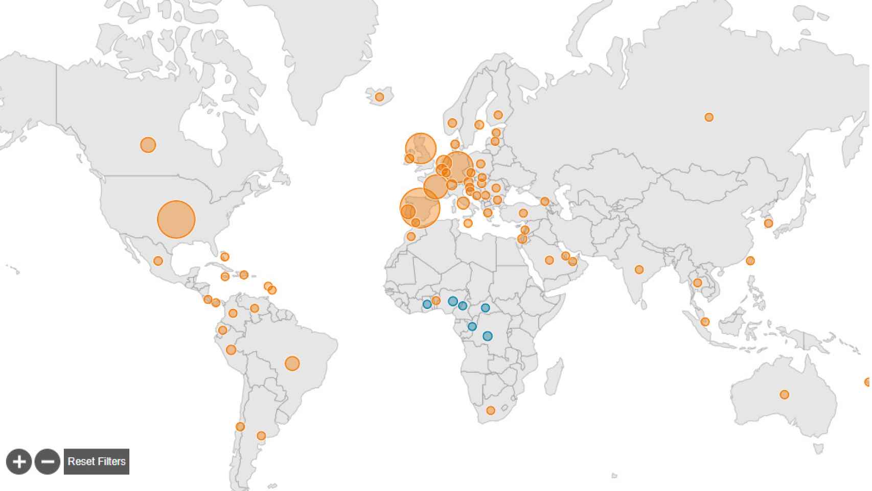 Mapa de países donde hay casos de viruela del mono. La situación de España y Europa es especialmente difícil.