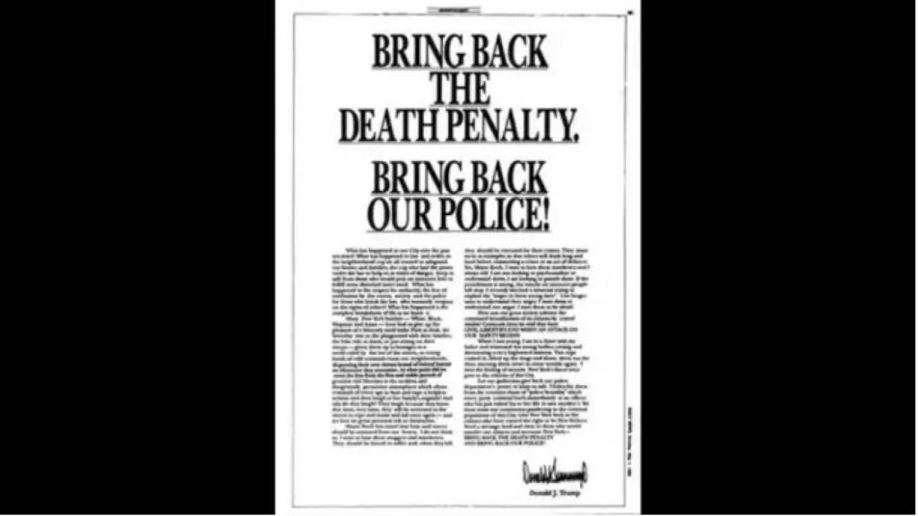 La publicación de Donald Trump en los periódicos de 1989.