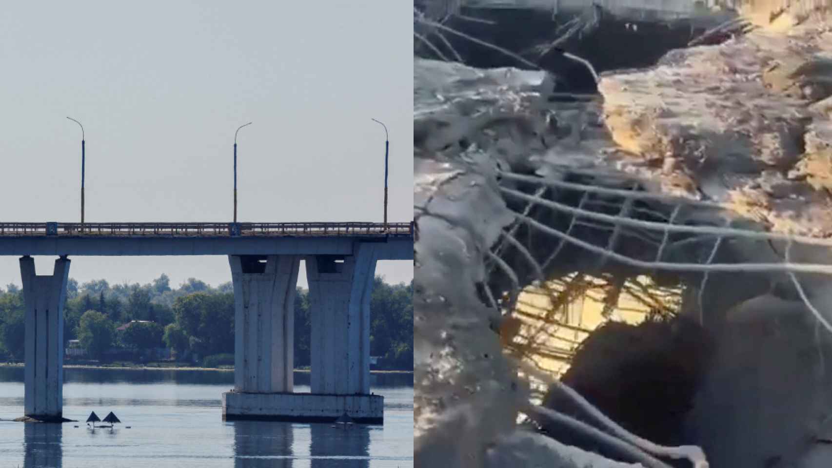 El puente de Jersón, antes y después del ataque de las tropas ucranianas.