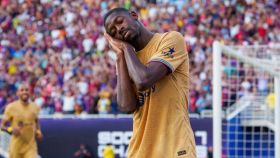 Ousmane Dembélé celebra un gol con el Barça