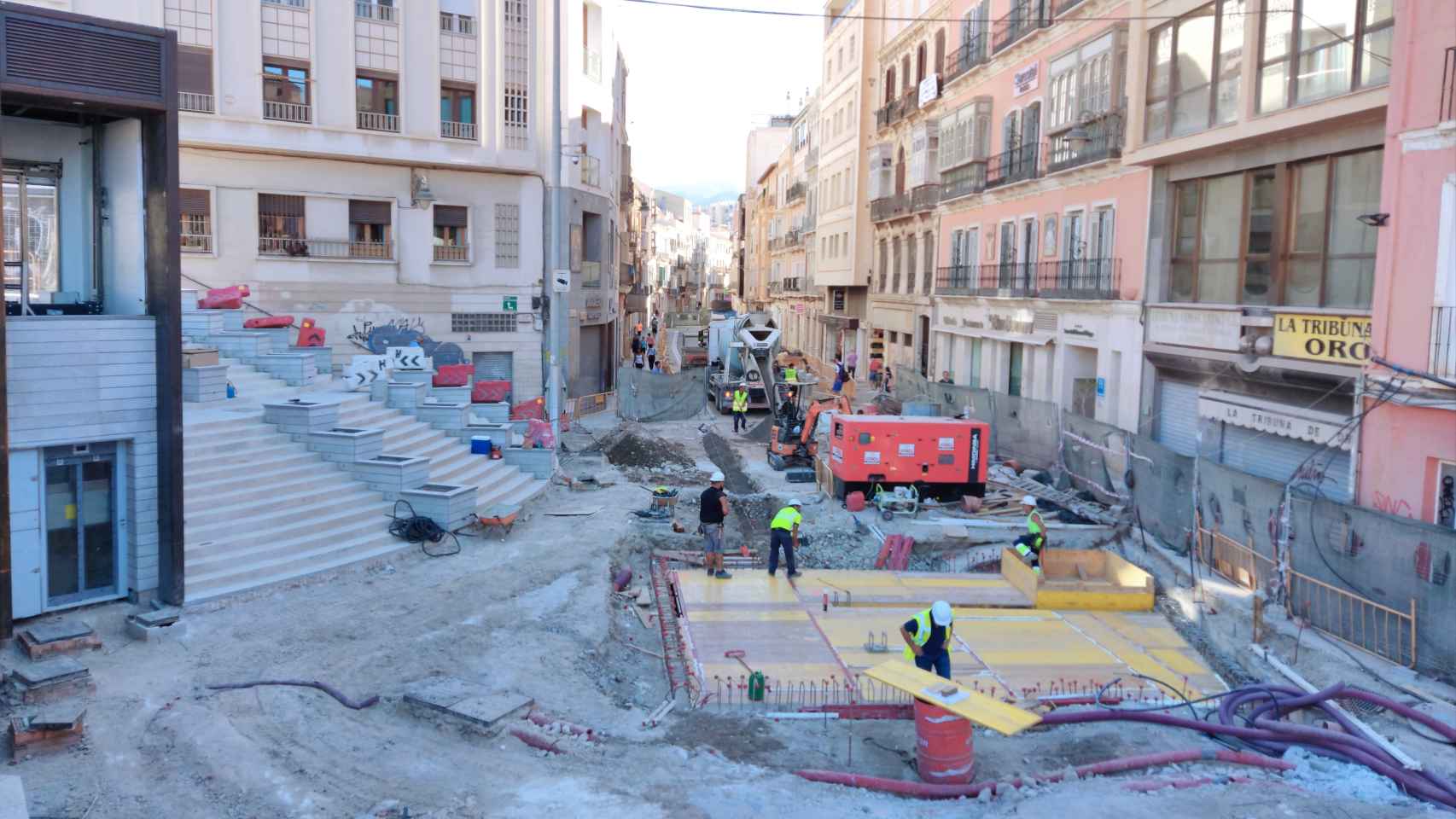 Imagen actual de las obras en la calle Carretería, en Málaga.