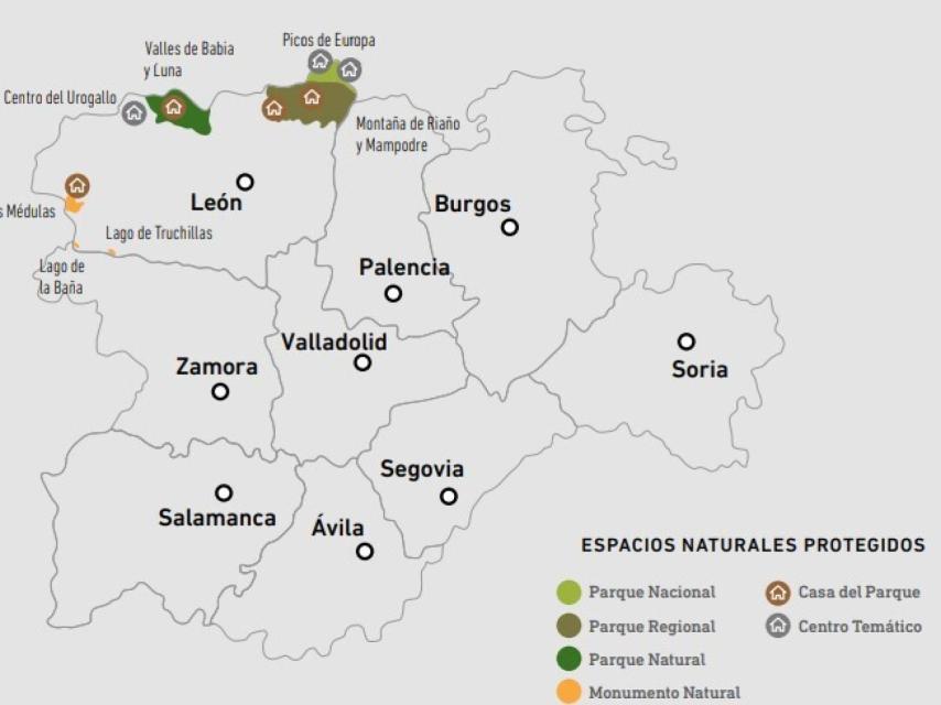 Mapa de los Parques Naturales de León
