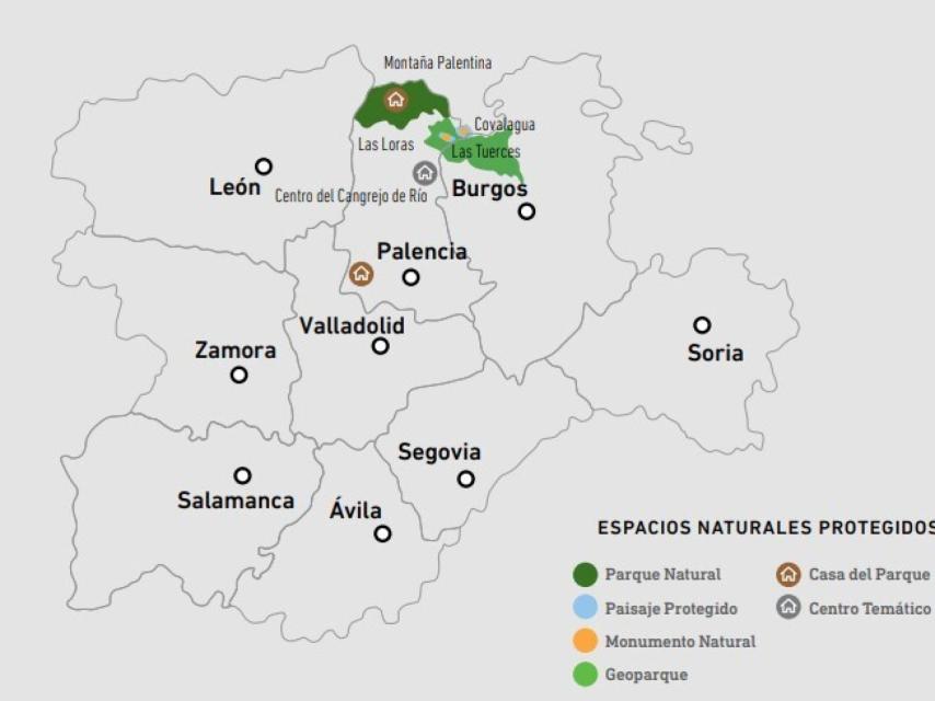 Mapa de los Parques Naturales de Palencia