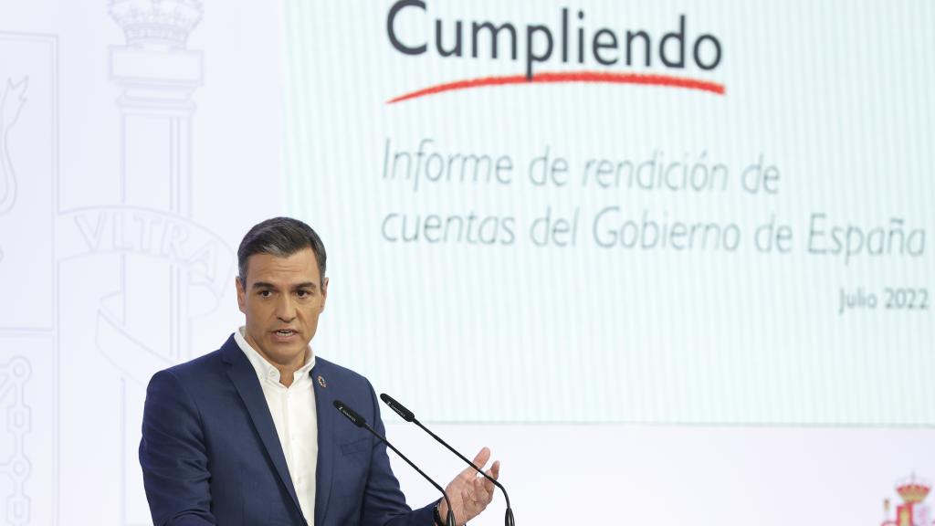 El presidente del Gobierno, Pedro Sánchez, este viernes en el tradicional balance del curso político.