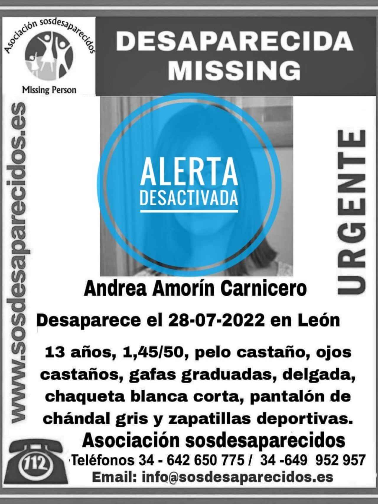 Alerta desactivada de la niña desaparecida en León