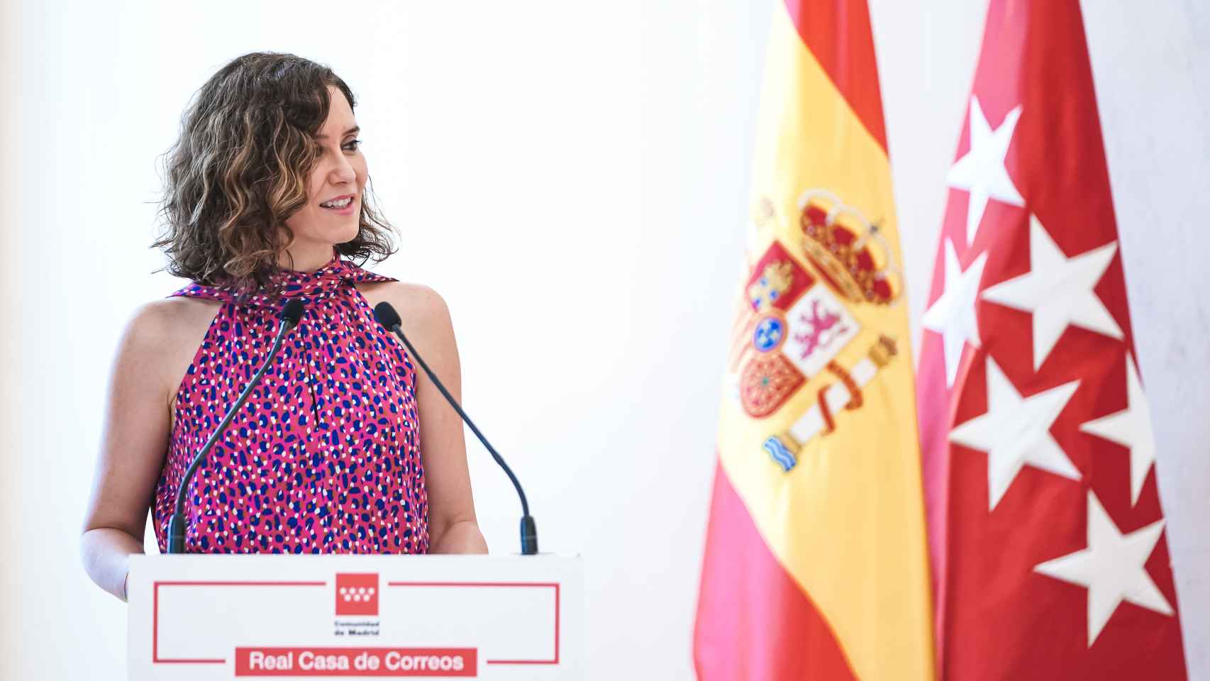 Isabel Díaz Ayuso, presidenta de la Comunidad de Madrid, en una comparecencia en Sol.