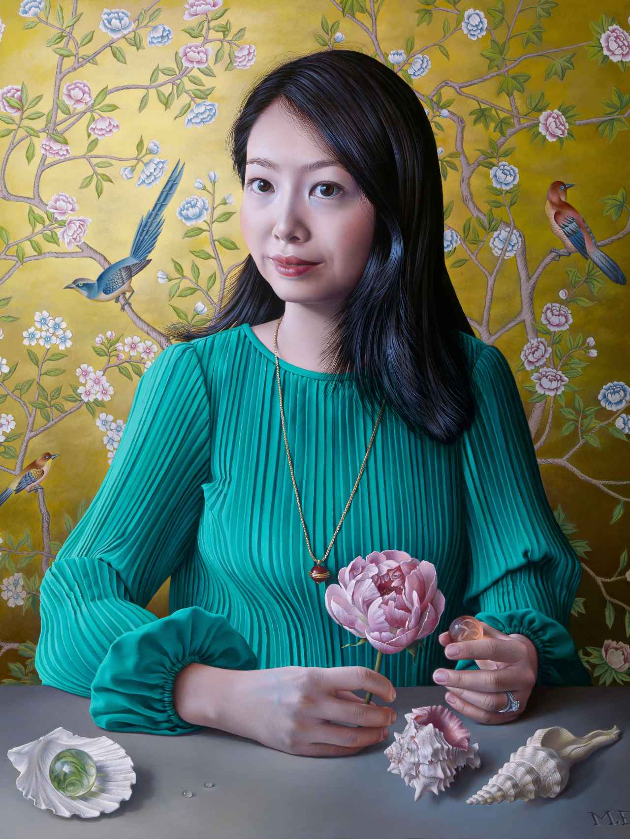 Retrato titulado 'Portrait with Chinoiserie Wallpaper'.
