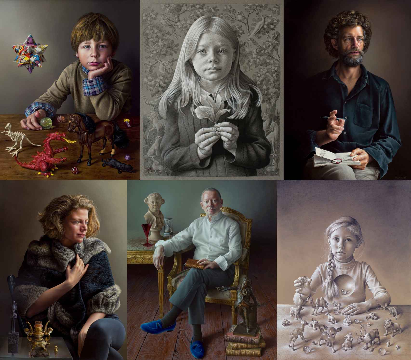 Algunos retratos realizados por la pintora Miriam Escofet.