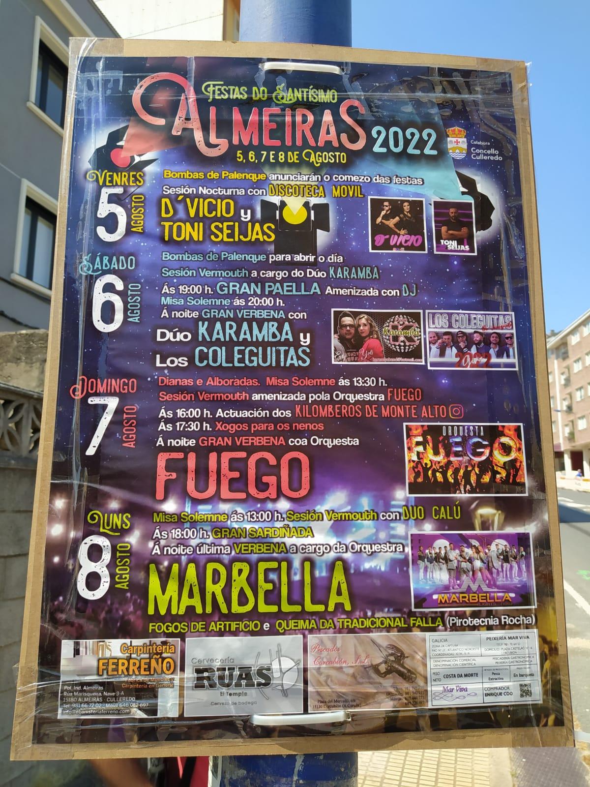 Uno de los carteles de la fiesta de Almeiras, en Culleredo (A Coruña).