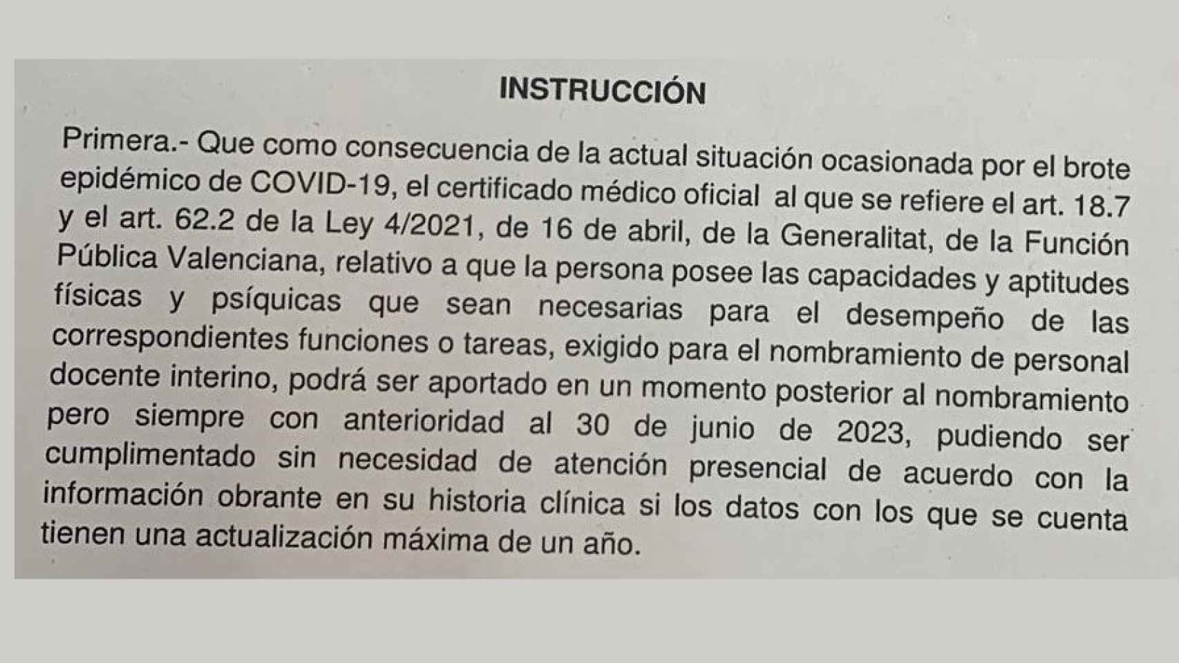 Extracto de la instrucción de la secretaria autonómica Isaura Navarro.