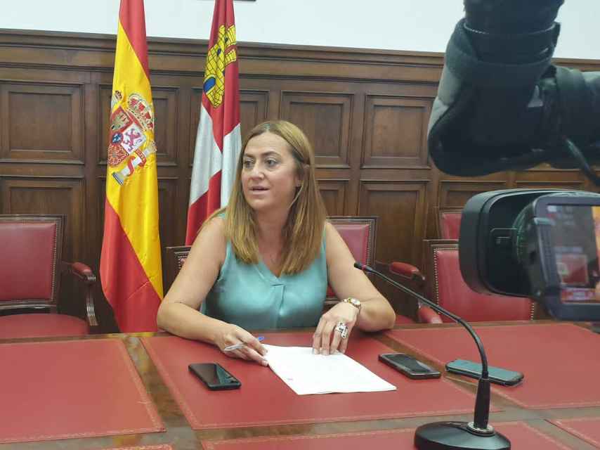 La delegada del Gobierno en Castilla y León, Virginia Barcones, durante su rueda de prensa de este jueves en Soria.