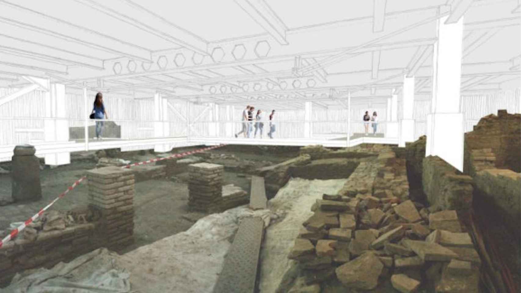 Infografía de la adecuación prevista en el sótano del Museo Thyssen de Málaga para hacer visitable los restos arqueológicos.