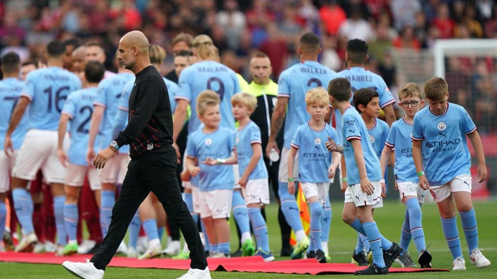 Pep Guardiola durante un partido del Manchester City