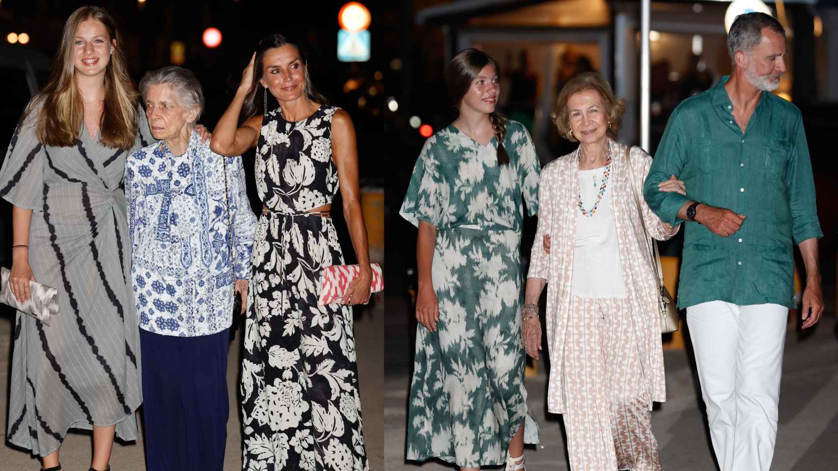 La Familia Real en un montaje de EL ESPAÑOL, saliendo del restaurante, este viernes 5 de agosto.