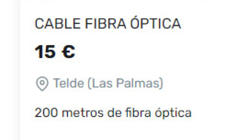 Venta de cable de fibra óptica en una página web de compra y venta de productos.