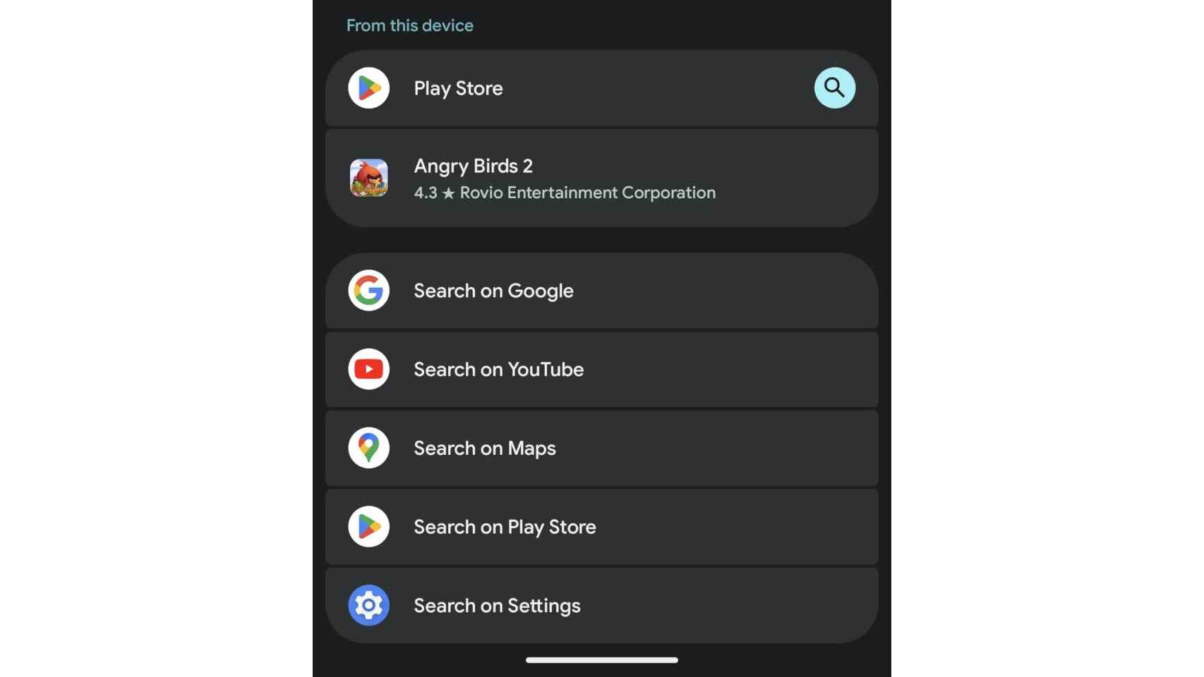 Resultados de Play Store y opciones para buscar en YouTube y Maps