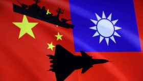Ilustración que muestra la bandera china y la taiwanesa.
