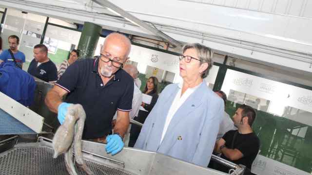 Rosa Quintana esta mañana en la lonja de Bueu (Pontevedra).