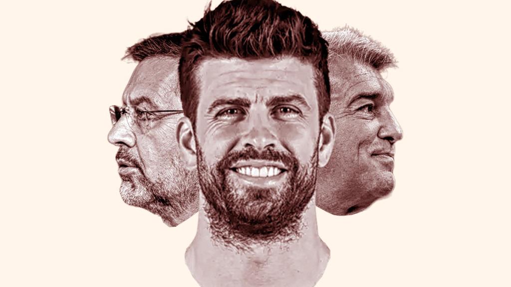 Josep Maria Bartomeu, Gerard Pique y Joan Laporta