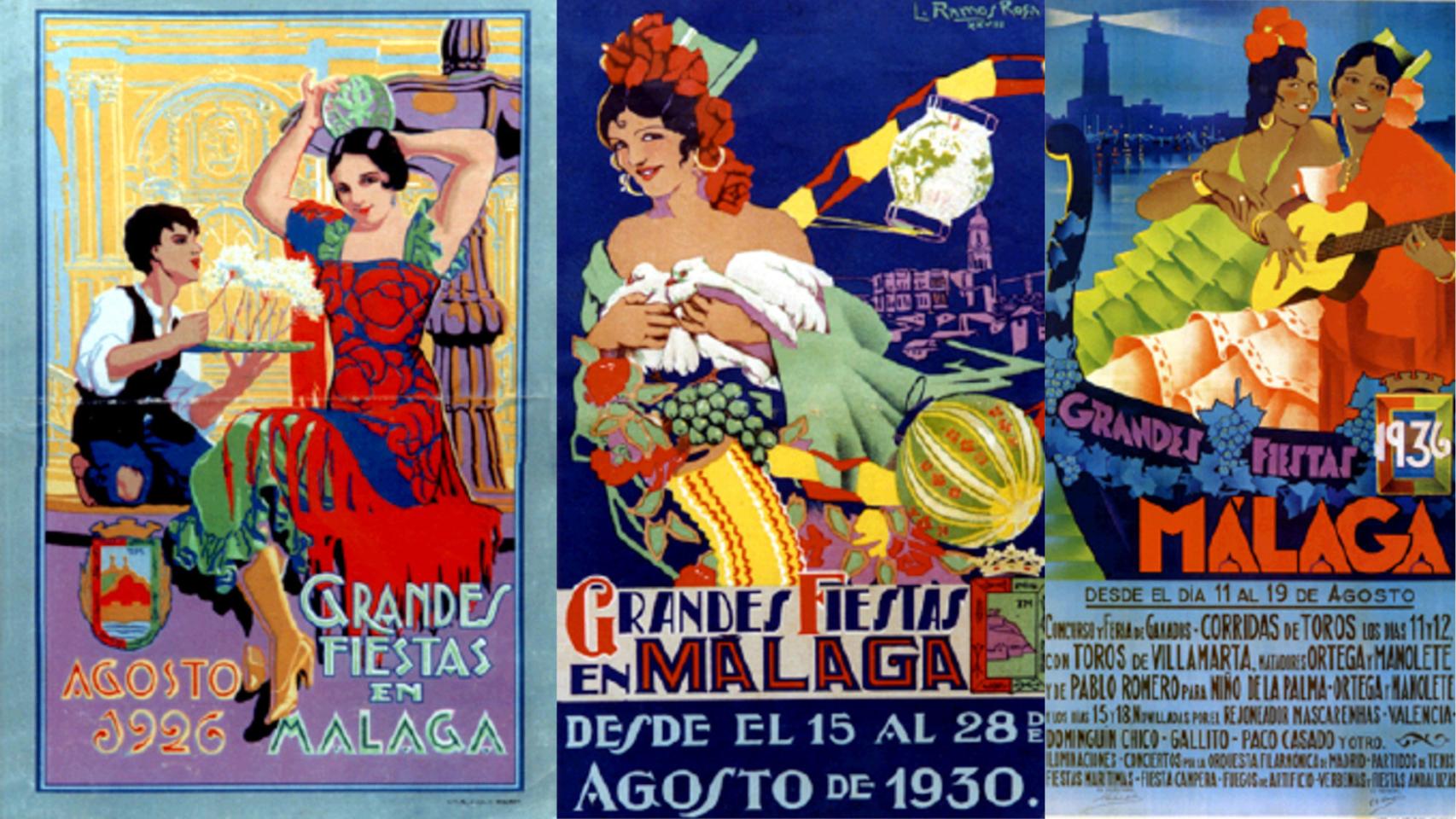 En orden: los carteles de 1926, 1930 y 1936.