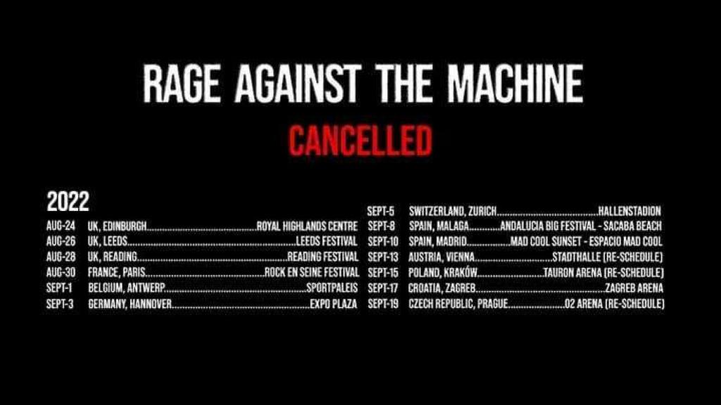 Publicación de la cancelación de la gira de Rage Against the Machine.