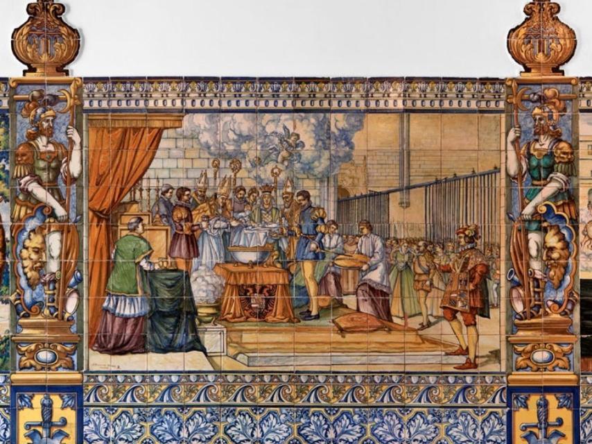 Escena representando el bautismo de Felipe II en el Palacio de Pimentel de Valladolid.