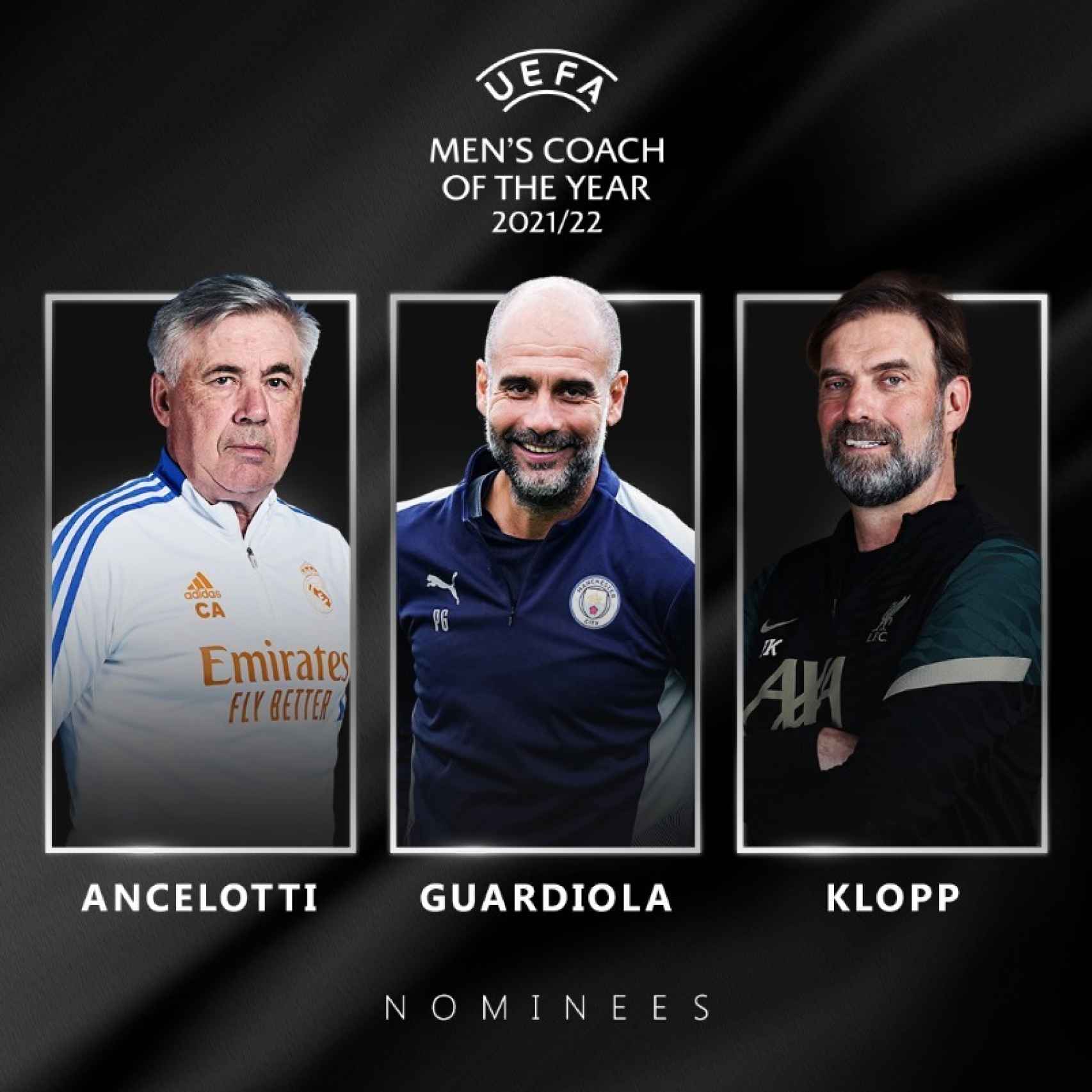Ancelotti, Guardiola y Klopp, nominados a mejor técnico de la UEFA
