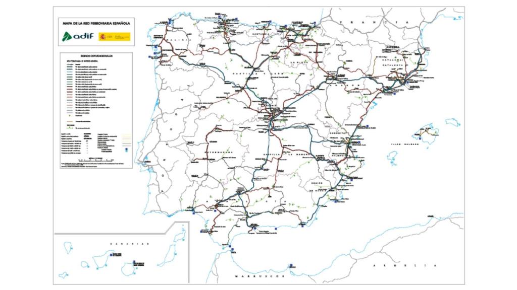 Mapa del tren en España.