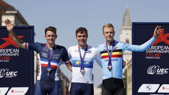 Arnaud Demare, Fabio Jakobsen y Tim Merlier, el podio del Europeo de Munich 2022 de ciclismo.