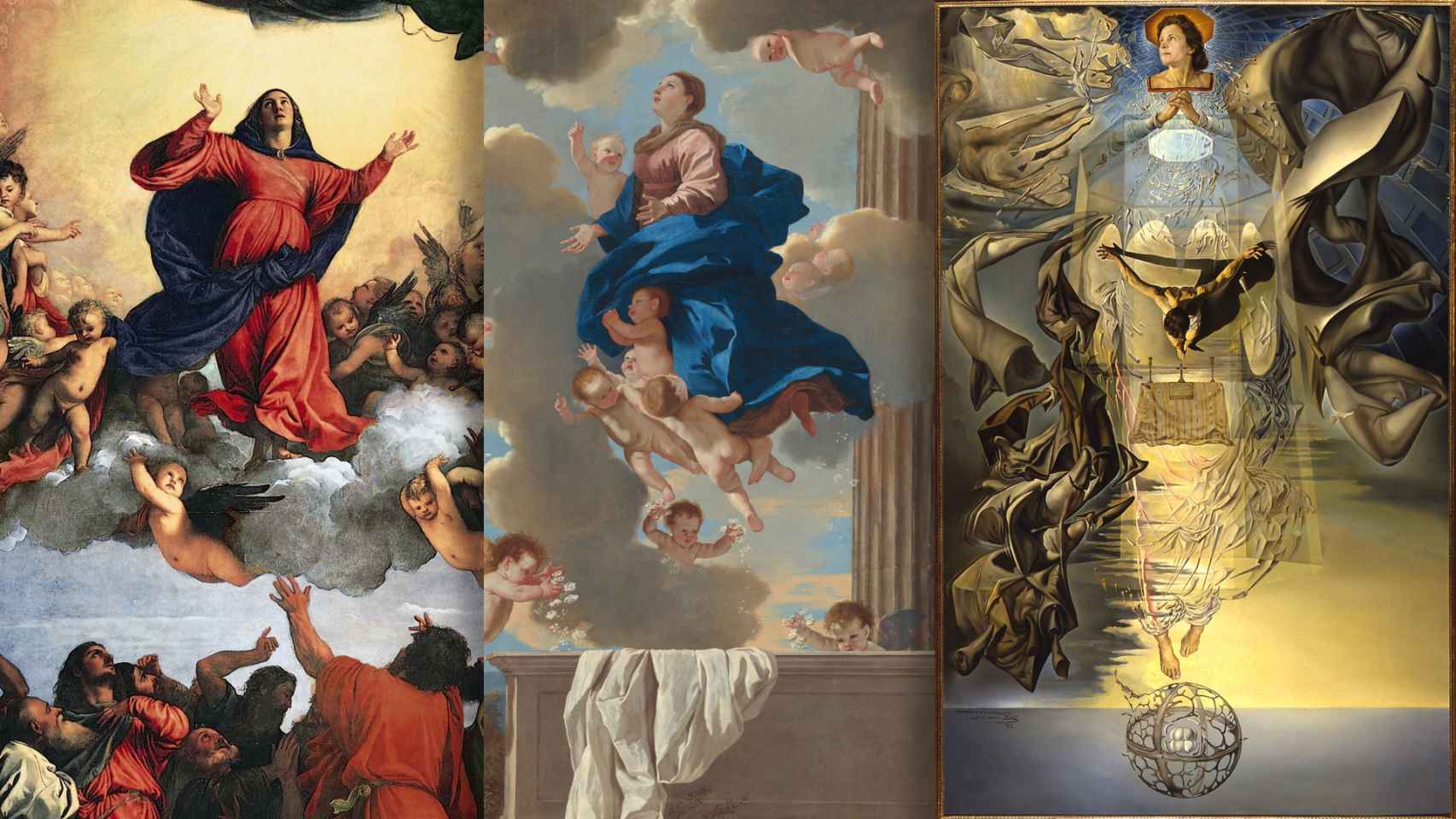 Versiones de la Asunción de Tiziano, Poussin y Dalí