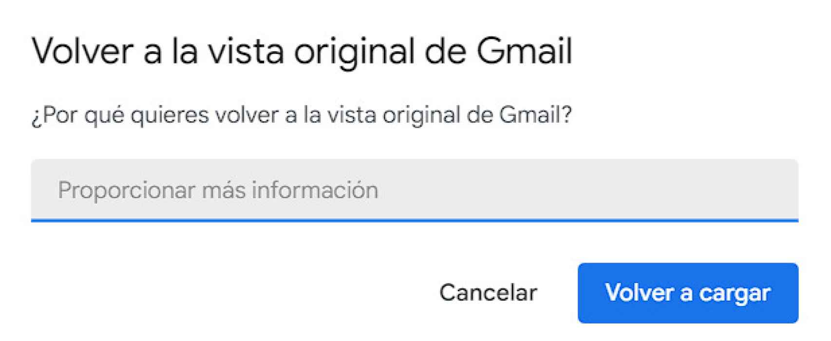 Volver a la vista original de Gmail