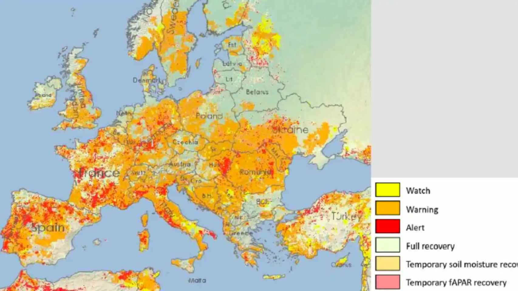 Indicador de la sequía en la Unión Europea a finales de junio de 2022