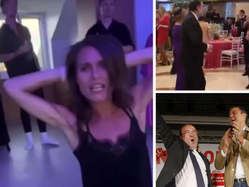 Sanna Marin, Miquel Iceta y Mariano Rajoy, durante sus bailes