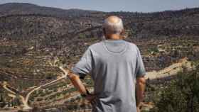 Un vecino de Bejís observa el paisaje quemado tras volver a su casa, este sábado.