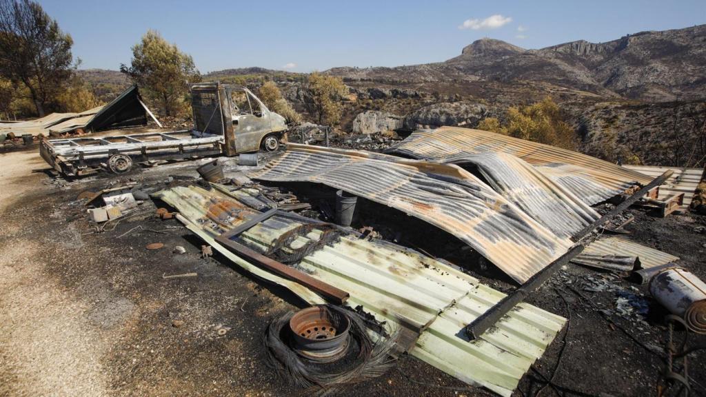 Una de las zonas quemadas por el incendio de la Vall d'Ebo.