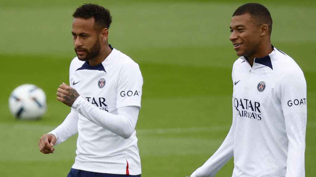 Neymar y Mbappé, en un entrenamiento del PSG