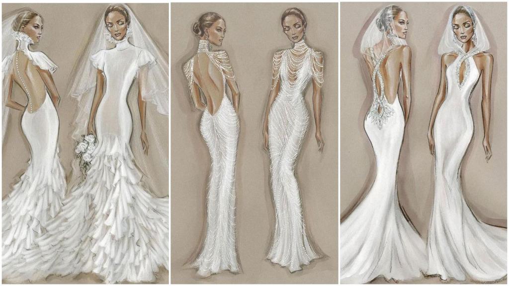 Estos son los tres bocetos realizados por Ralph Lauren para la creación de los vestidos de JLo.