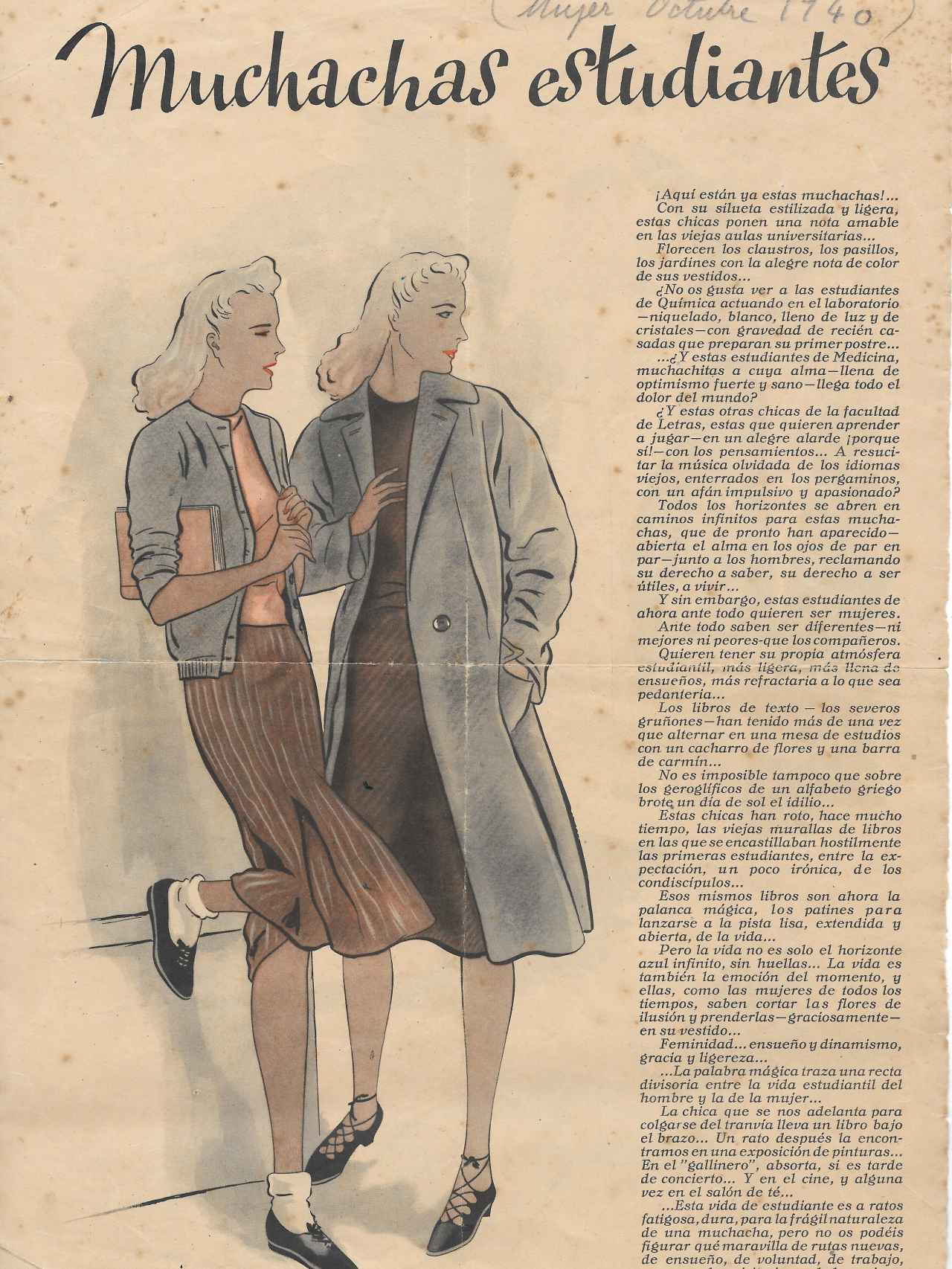 'Muchachas estudiantes' , primer artículo (1940)  de Laforet en la  revista 'Mujer'.