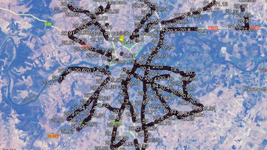 Mapa de la contaminación lumínica de Zamora