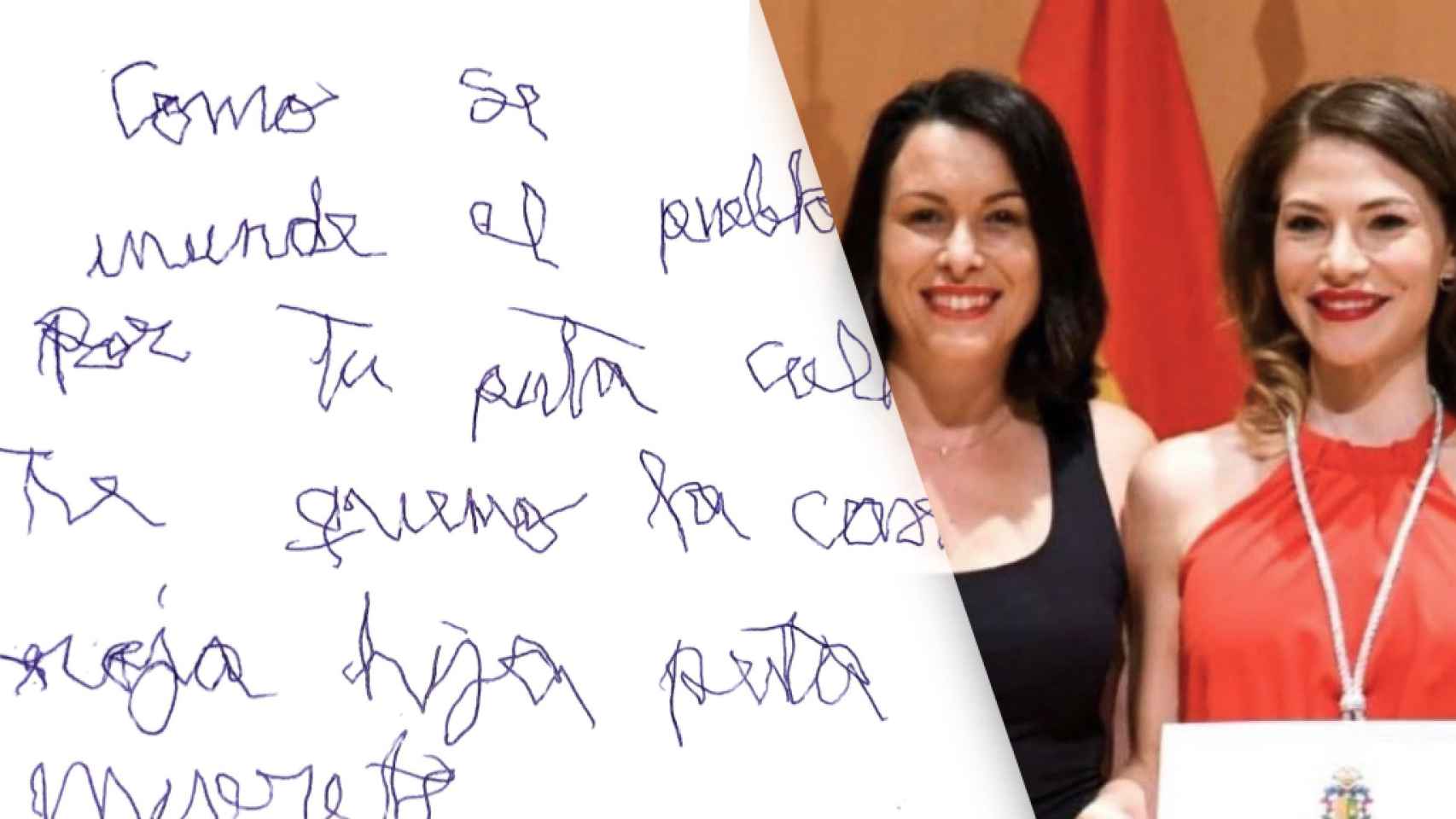 La nota amenazante recibida por Aynara Navarro, derecha, junto a la alcaldesa de Orihuela Carolina Gracia.