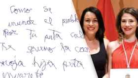 La nota amenazante recibida por Aynara Navarro, derecha, junto a la alcaldesa de Orihuela Carolina Gracia.