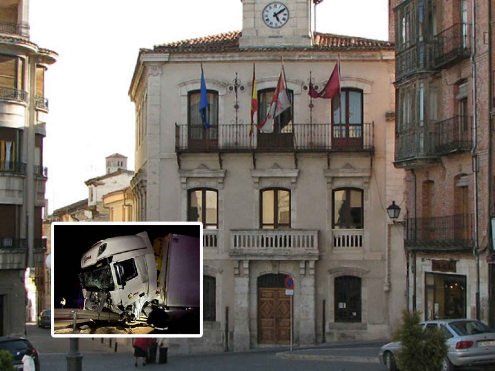 El Ayuntamiento de Cuéllar y una imagen del suceso