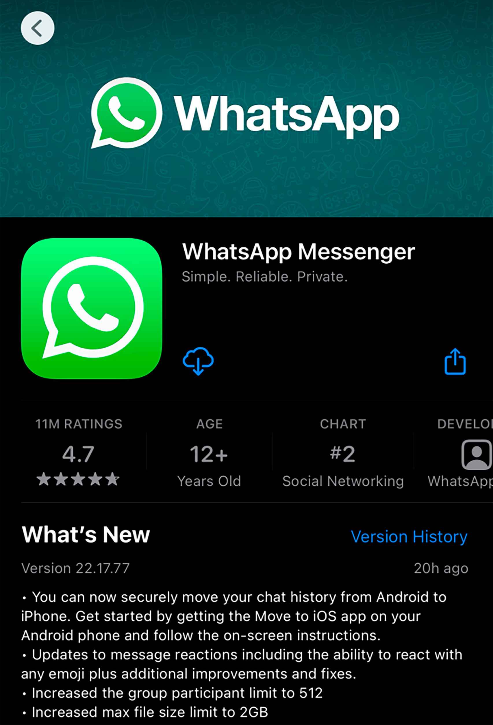 Notas oficiales de WhatsApp